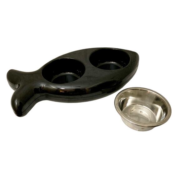 Cat Dish Fish Shaped, Black and Chrome by Blink - Picture 7 of 9